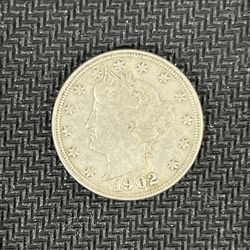 Nickel V 1902 Coin Very Good Condition 