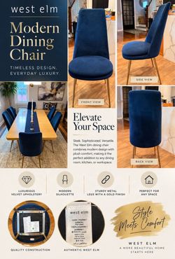 Set of 6: West Elm Finley Velvet Dining Chairs