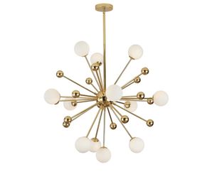 KCO Lighting Modern Gold Sputnik Chandelier 12-Light Milk Glass Globe Pendant Light Fixture Mid Century Starburst Chandelier Contemporary Dining Light