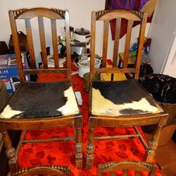 Set Of 4 Vintage Western Cowhide Antique Chairs