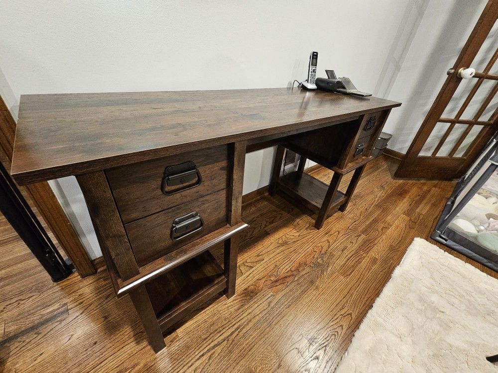 Rustic Wood-Look Desk with Storage – Good Condition