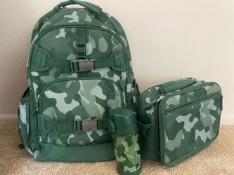 Pottery Barn backpack with matching lunch pale and bottle water