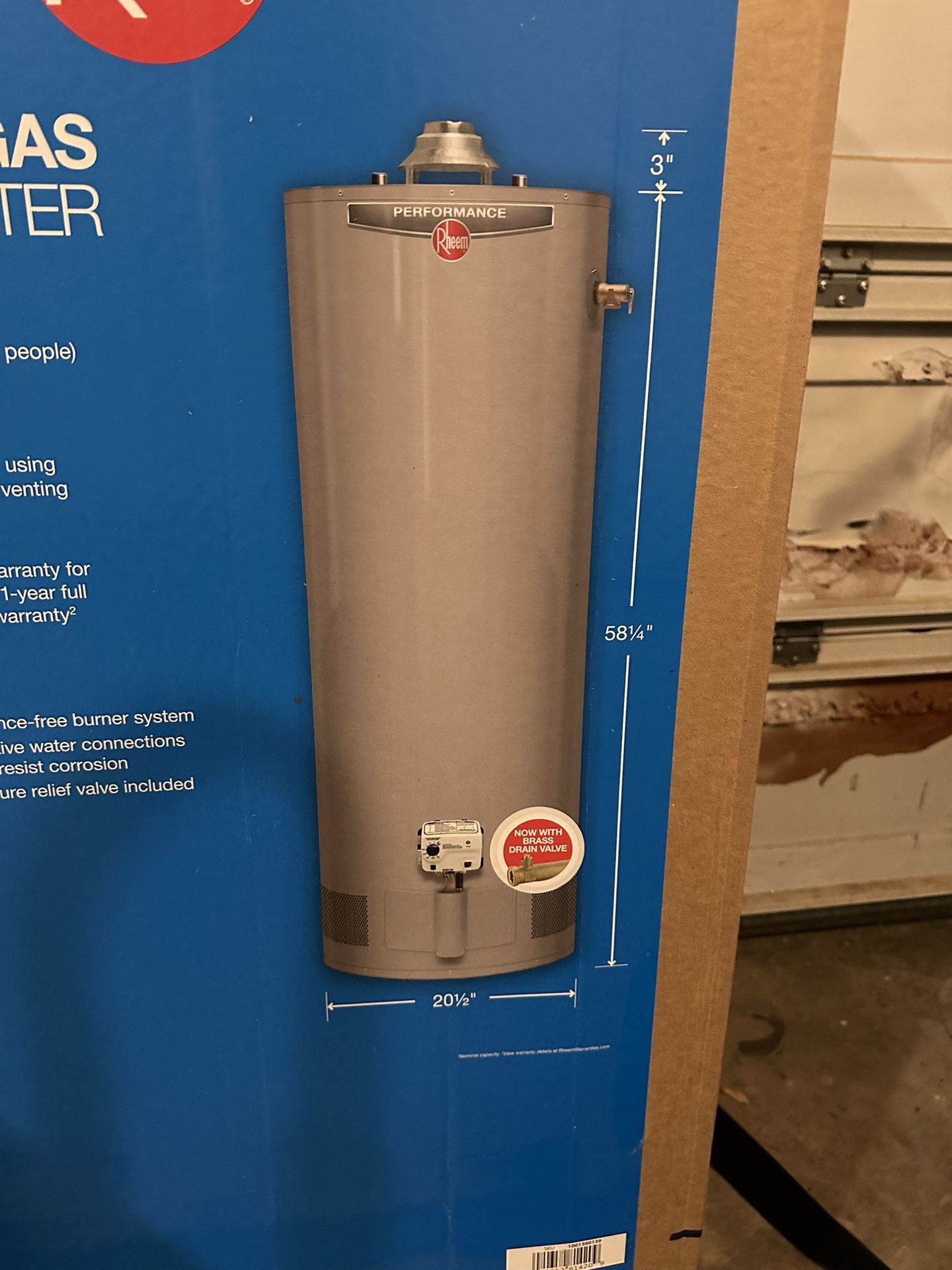 Rheem 50 Gal. Gas Hot Water Heater,Nib!