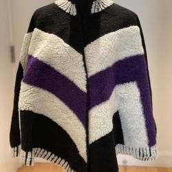 NWT Maje Chevron Cape Gray White Purple Poncho One Size Small S Medium M Large L