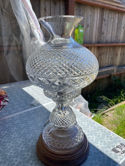 Large Cut Crystal Vase on Wooden Base