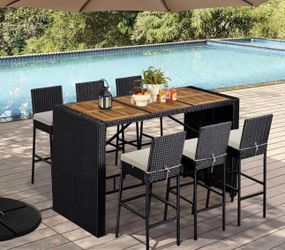 Full Patio dining set / 7 piece Patio set bar table and chairs / full outdoor patio set