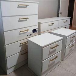 New Dresser Chest And 2 Nightstands With Golden Handles. Set Also Sold Separately 