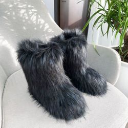 Black With Blue Tips Faux Boots Size 10 