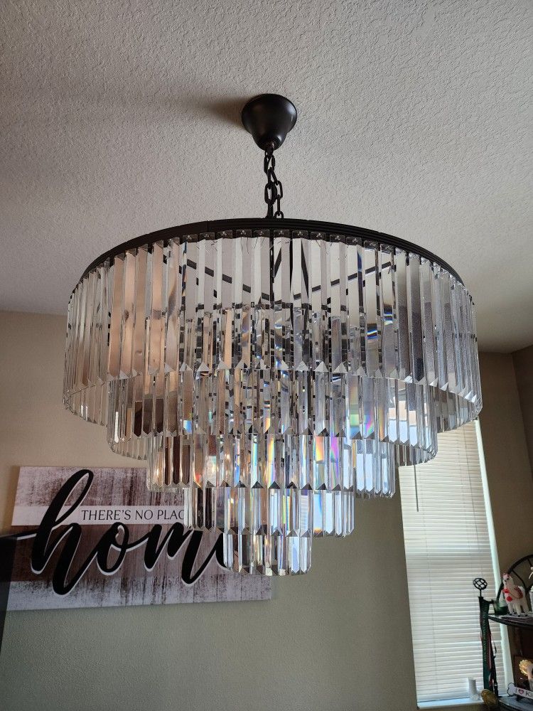 Palladium Crystal Fringe 5 Tier Chandelier