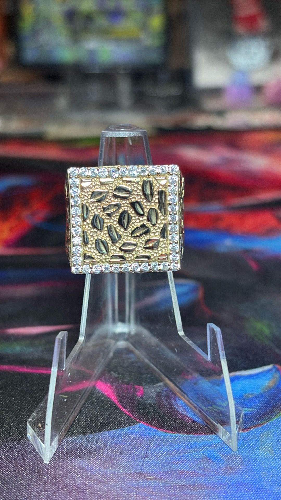 10k Square Body Nugget Ring CZs