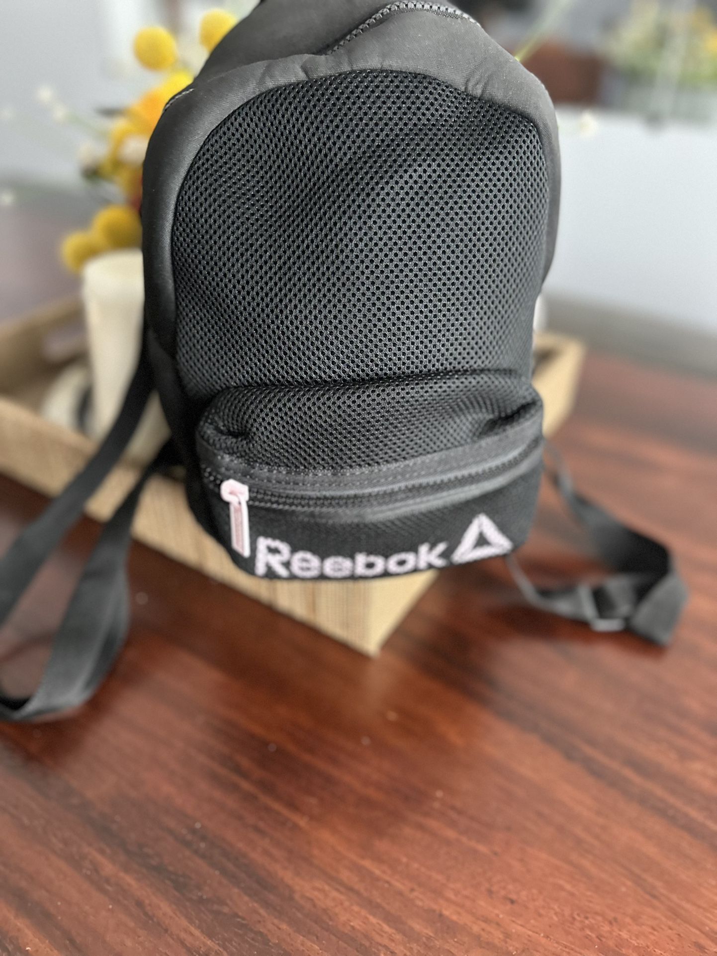 Reebok Mini Backpack Black Pink Letters Adjustable Straps School Work Vacation