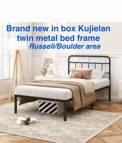 Kujielan 12 inches Twin Bed Frame with Minimalist headboard, Black