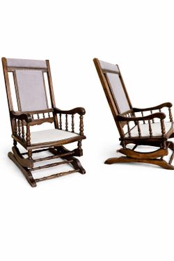 Vintage Solid Wood Rocking Chair – Upholstered – European English Style