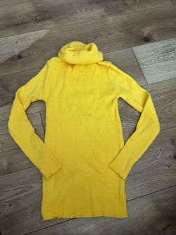 Yellow Ribbed Turtleneck Sweater Dress made in Korea small