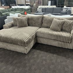 Big Soft Beige Brown Corduroy Sectional Couch