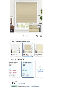46" W × 64" H, Soft Cream, No Drill Cordless Cellular Shades (wb19)