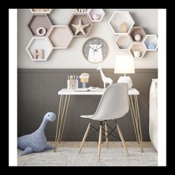 ✨️Brand New ✨️📦 Owen Retro Computer Desk, White/Gold Legs