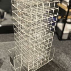 Lux Box Rotating Lip Stand In Clear. Holds 120 Lipsticks/Lipgloss, And Has 4 Side Compartments 