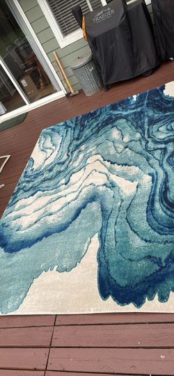 Blue and Cream Abstract Area Rug