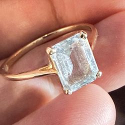 10k Solid Gold Ring With Natural Blue Topaz Gemstone 