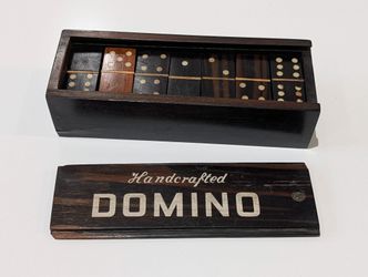 Vintage Handcrafted Wooden Domino Set Box Sliding Lid Complete Game Tiles