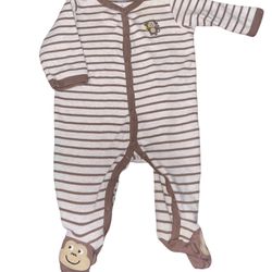 Carter’s Baby 6M Cotton Brown White Stripe Onesie Monkey Footsie  