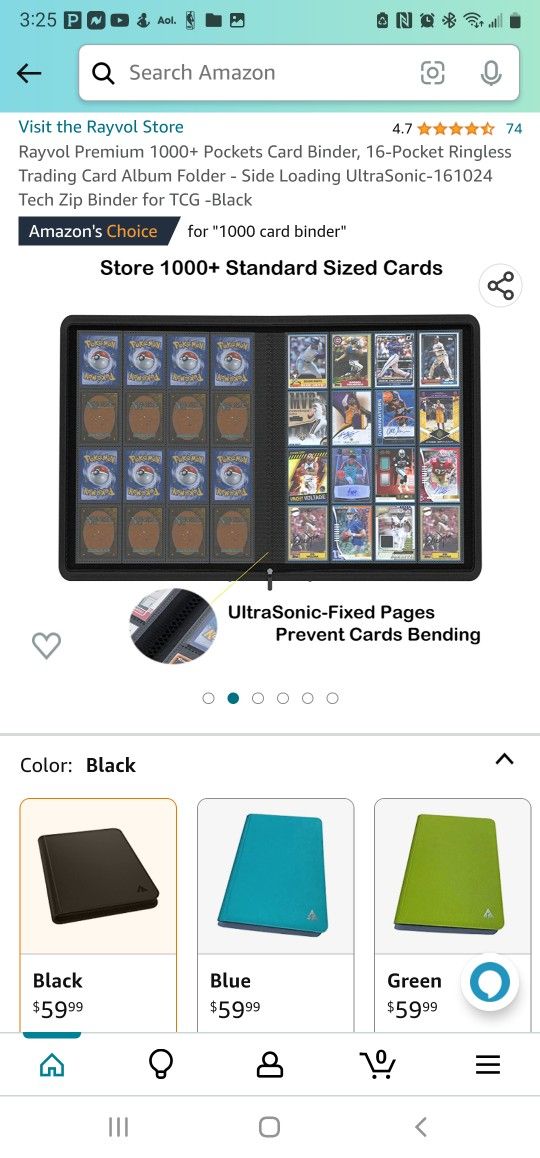 Rayvol Premium 1000+ Pockets Card Binder, 16-Pocket Ringless Trading Card Album Folder (New)