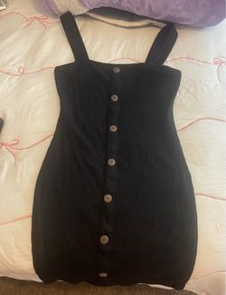 Black Ribbed Button-Front Mini Dress