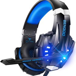 Stereo Gaming Headset for PS4 PC Xbox One PS5 Controller, Noise Cancelling Over Ear Headphones with Mic, LED Light, 7.1 Surround Sound, Soft Memory Ea