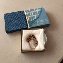 Sarah Conventry etched glass hummingbird intaglio gold plated