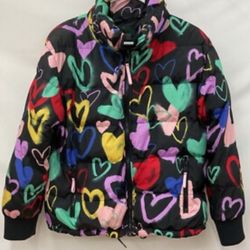 Wild Fable Womens Puffer Jacket Black With Colored Hearts Size L
