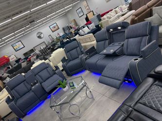 Power Recliner Sofa Set 💙 Blue Color 