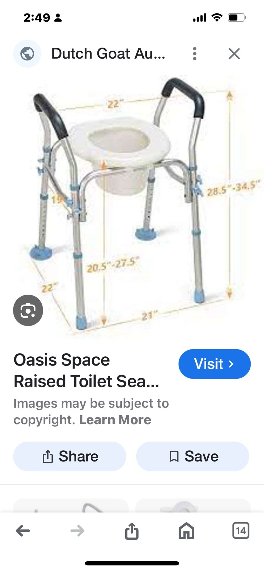 Raised Toilet Seat By Oasis Space F124 Brand New