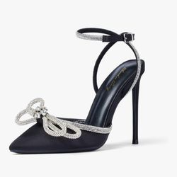 Elisabet Tang Women's High Heel Pumps,Satin Rhinestone Bowknot Lace Up Sandals Pointed Toe Ankle Buckle Straps Pump Stiletto Sandals