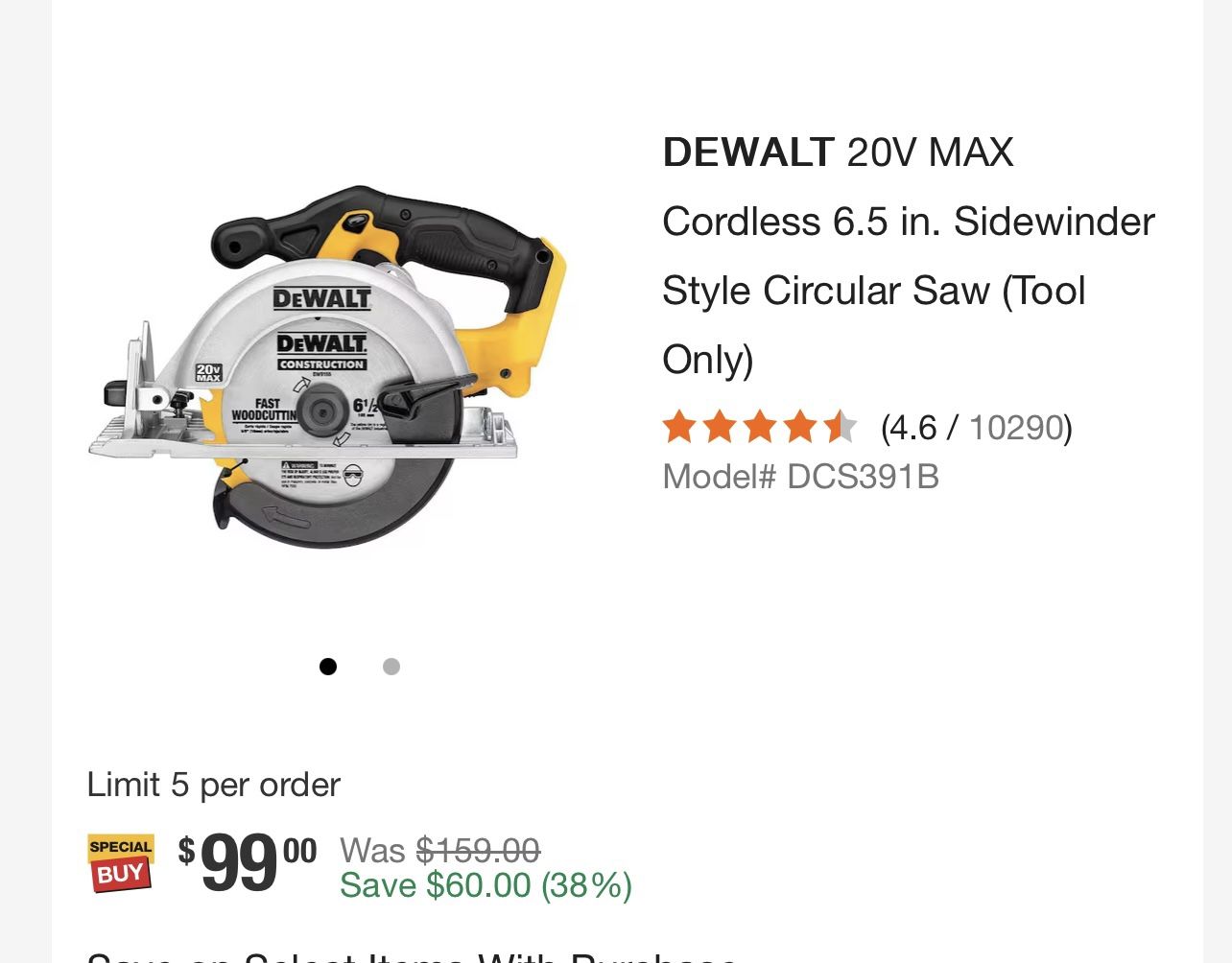 Saw circular cordless 20v max