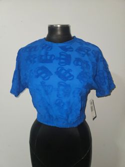 Blue Textured Crop Top with Crown Print size S