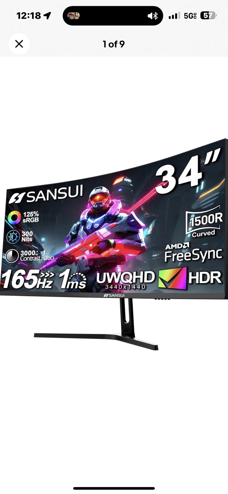 SANSUI 34-Inch Curved Gaming Monitor UWQHD 3440 x 1440 165Hz Curved 1500R - Open box item is new! The SANSUI 34-Inch Curved Gaming Monitor is desi