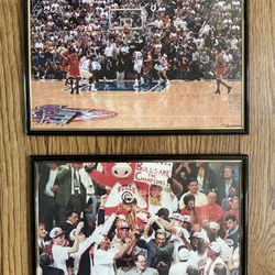 Set Of 2 Chicago Bulls Championship Photos. MJs 1998 Shot And 1996 Post Game Team Celebration. New. 