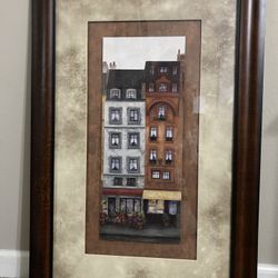 Picture, matted, with brown wood frame. 
