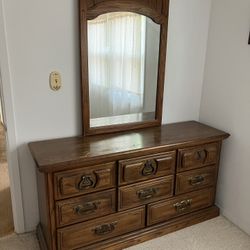 American Drew Oak Dresser and Mirror