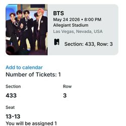 BTS May 24th 1 Ticket