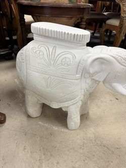 TRUNKS UP WHITE PLASTER ELEPHANT GARDEN SEAT 