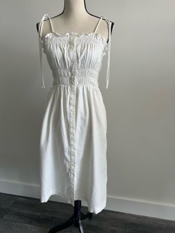 NWT Universal Thread White Linen Blend Smocked Button Front Midi Dress Tie Strap Size S