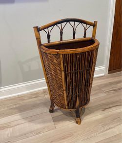 Bamboo Wooden basket magazine book holder mail organizer vintage