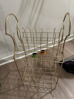 Vintage Brass Vinyl Record Holder Rack – 2 Tier Mid-Century Record Storage