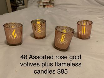 48 rose gold votives with flameless candles