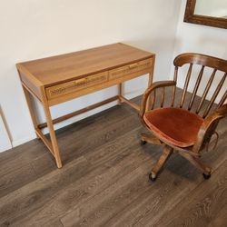 Wood Rattan Desk And Vintage Chair Boho