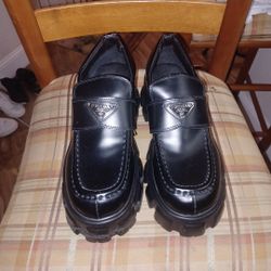 Prada Brush Leather Loafers Size 8 1/2