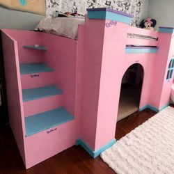 Pink Castle Loft Bed w/ stairs & slide solid wood  Twin bed