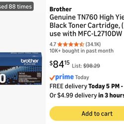 4 Boxes of Brother 760 TN760 Toner Cartridge 